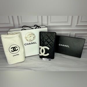 Chanel Cambon Long Bifold Wallet – Black & Pink Leather | Full Set